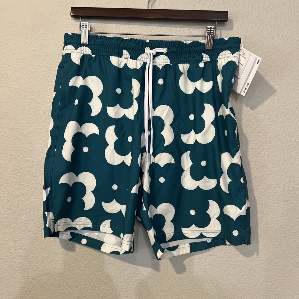 SVRN Code Swim Trunks GREEN Floral MEDIUM w/liner 7" Inseam